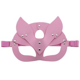 Half Face Fox Cosplay Mask Female Leather Mask Eye Cosplay Leather Halloween Party PU Half Face Rabbit Mask Adult Game Supplies (Color: pink)