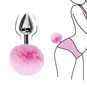 Detachable Anal Plug Real Bunny tail Smooth Touch Metal Butt Plug Tail Erotic BDSM Sex Toys for Woman Couples Adult Games (Color: pink)